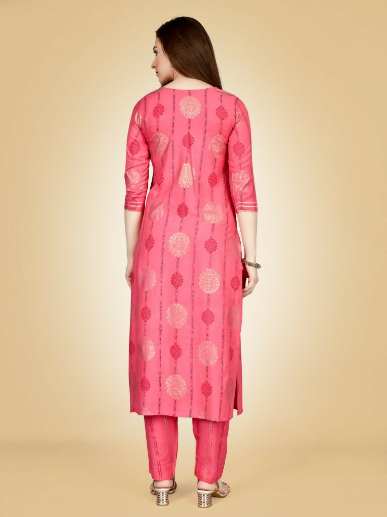 Jyoti Fashion Women's Pink Viscose Rayon Embroidered Kurta Pant Set - Distacart