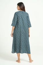 Thumbnail for Breathables Women Cotton Printed Loungewear Short Dress Blue I Night Wear | Nighty | Maternity Gown - Dista