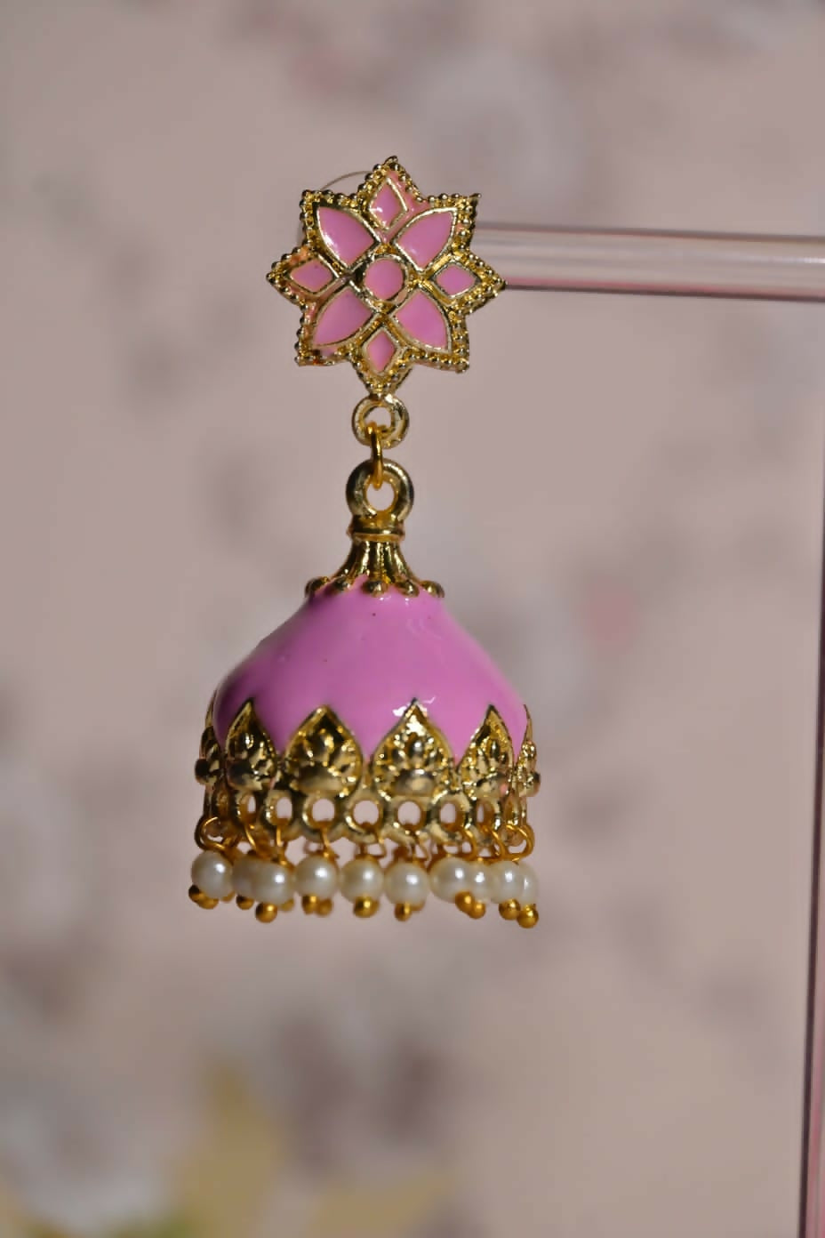 Pink Enamel Small Jhumki Earrings By House of Ree - Distacart