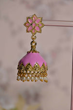 Thumbnail for Pink Enamel Small Jhumki Earrings By House of Ree - Distacart