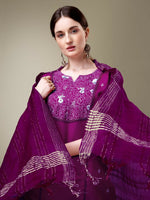 Thumbnail for Jyoti Fashion Women's Purple Cotton Blend Embroidery & Fancy Lace work Kurta with Trouser & Dupatta - Distacart