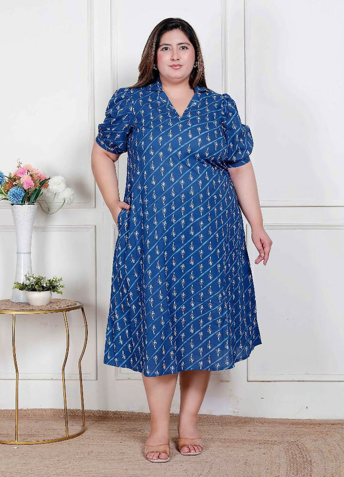 Buy Miravan Plus Size Womens Floral Print Collar-Neck Puff Sleeves A-Line  Maxi Dress Online at Low Price