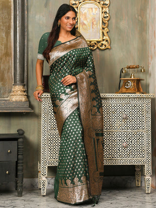 Astita Banarasi Silk Dark Green Saree