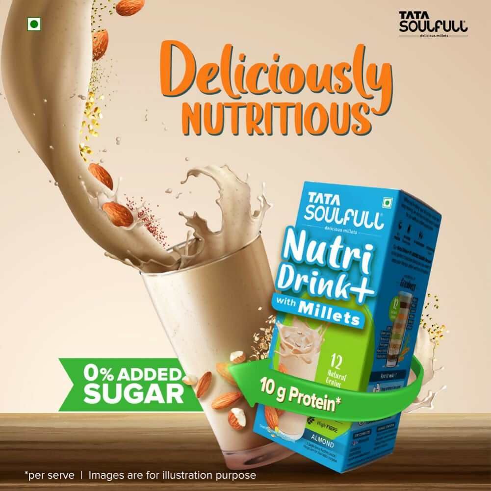 Tata Soulfull Nutri Drink+ With Millets, 0% Added Sugar - Almond Flavor - Distacart