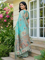 Thumbnail for Shree Shyam Fashion Sky Blue Linen Cotton Saree - Distacart