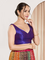 Thumbnail for Joban Fashion Brinjal Mulberry Silk Padded Blouse With Round Neck Sleeveless