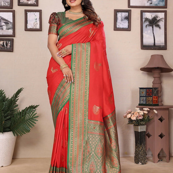 Joban Fashion Banarasi Red Small Butti Soft Silk Saree - Distacart