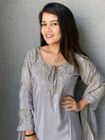 Thumbnail for Anaita Grey Crape Readymade Kurti Set with Beads Sequence Work - Distacart