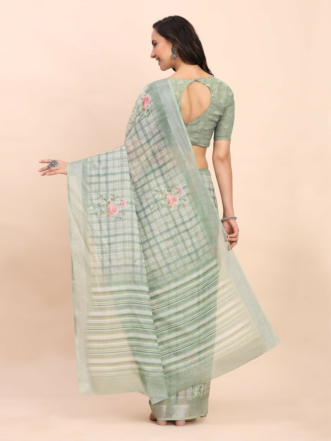 Astita Linen Cotton Light Green Saree