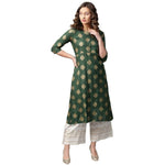 Thumbnail for Anubhutee Women's Rayon Printed Green/Off-white Kurta with Palazzos - Distacart