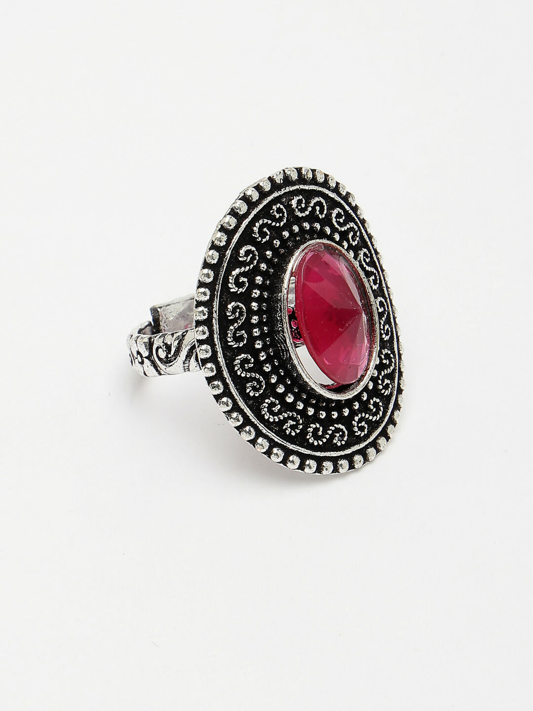 NVR Women's Pink Silver-Toned German Silver Adjustable Finger Ring - Distacart
