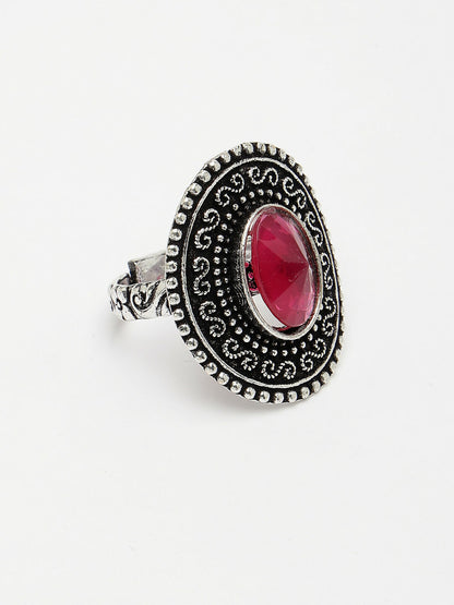 NVR Women's Pink Silver-Toned German Silver Adjustable Finger Ring - Distacart