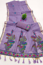 Thumbnail for Vastranavya Lavender Muga Cotton Meenakari & Azarakh Pallu Saree with Contrast Blouse - Distacart