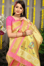 Thumbnail for Jyoti Fashion Women's Cream Banarasi Silk Zari Woven Saree with Blouse - Distacart