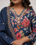 Thumbnail for The52 Blue Women's Gorgeous Printed Pure Russian Silk Fabric Straight Kurta Pant with Dupatta Set - Distacart