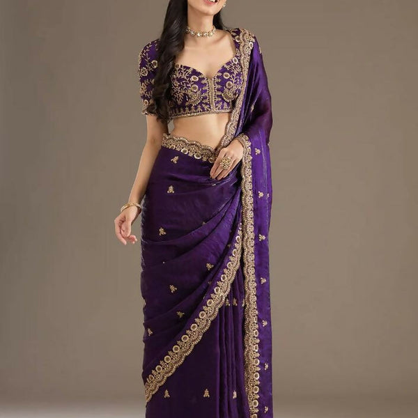 Joban Fashion Blue Frendy Satin Silk Party Wear Sarees - Distacart