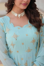 Thumbnail for Aastha Fashion Women's Sky Faux Georgette Embroidery Zari Sequins-work Gown with Dupatta - Distacart
