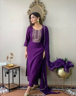Thumbnail for Partywear Designer Wine Rayon Slub Stitched Suit With Dupatta - Tanisha - Distacart