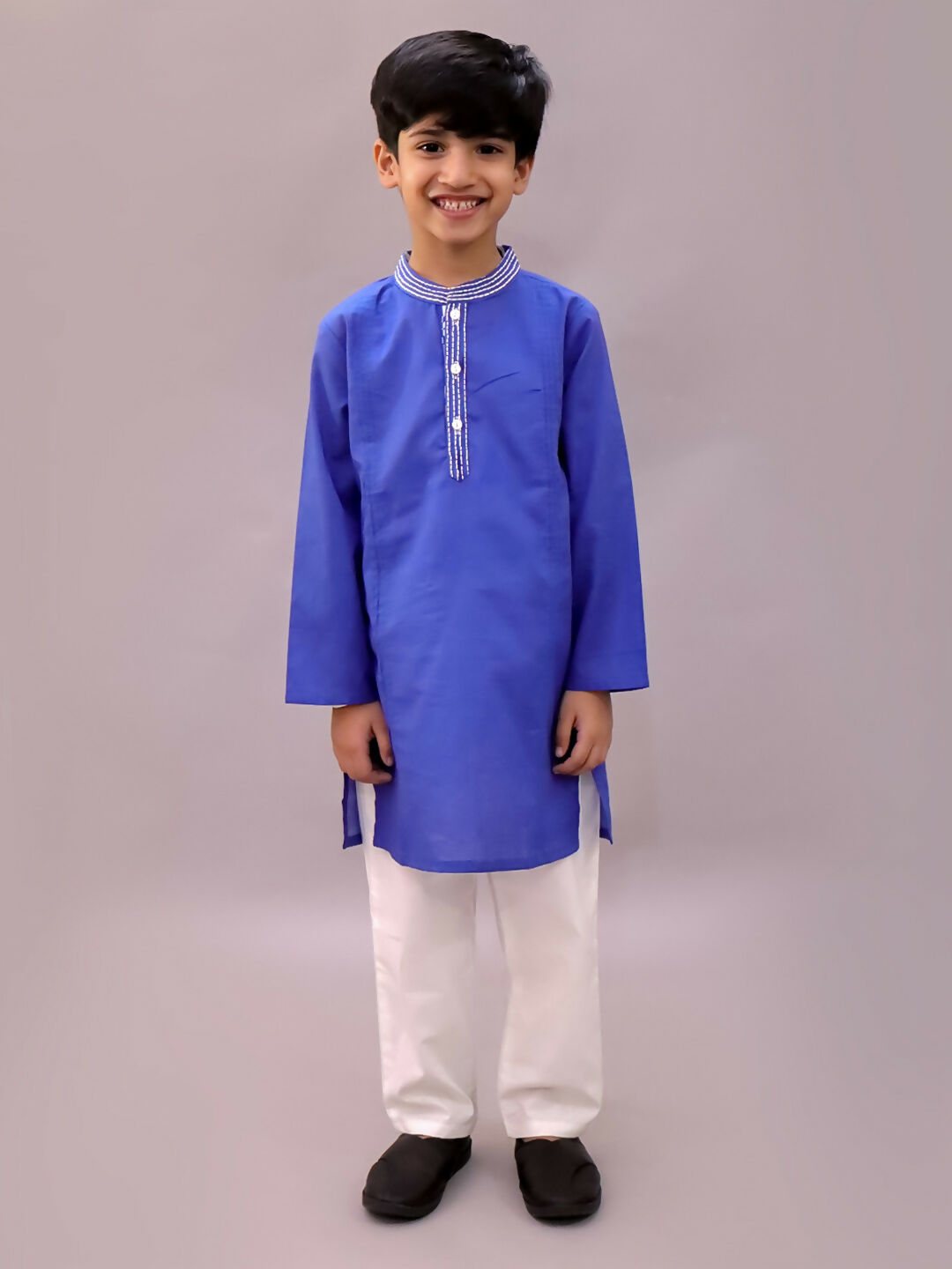 Lil Drama Shor-Gul Blue Kurta Pyjama with Jacket Set For Boys