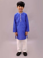 Thumbnail for Lil Drama Shor-Gul Blue Kurta Pyjama with Jacket Set For Boys