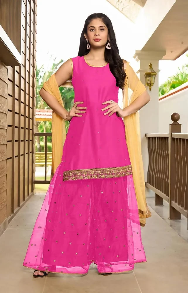 Nikhaar Pink Embroidered Cotton Silk Straight Cut Readymade Pakistani Suit