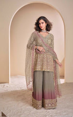 Thumbnail for Anaita Brown Georgette Readymade Suit with Codding Dori & Sequence Work - Distacart