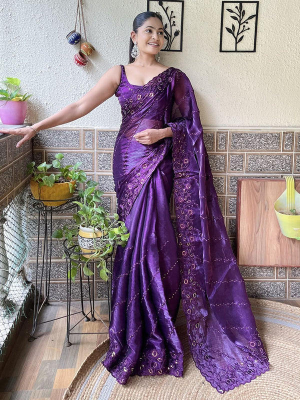Mitera Floral Printed Sequinned Saree - Distacart