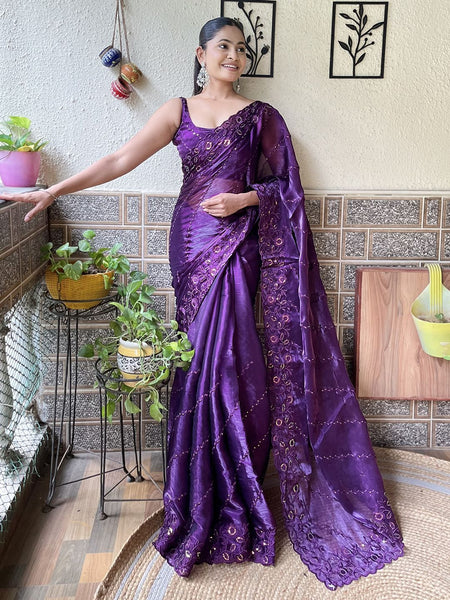 Mitera Floral Printed Sequinned Saree - Distacart