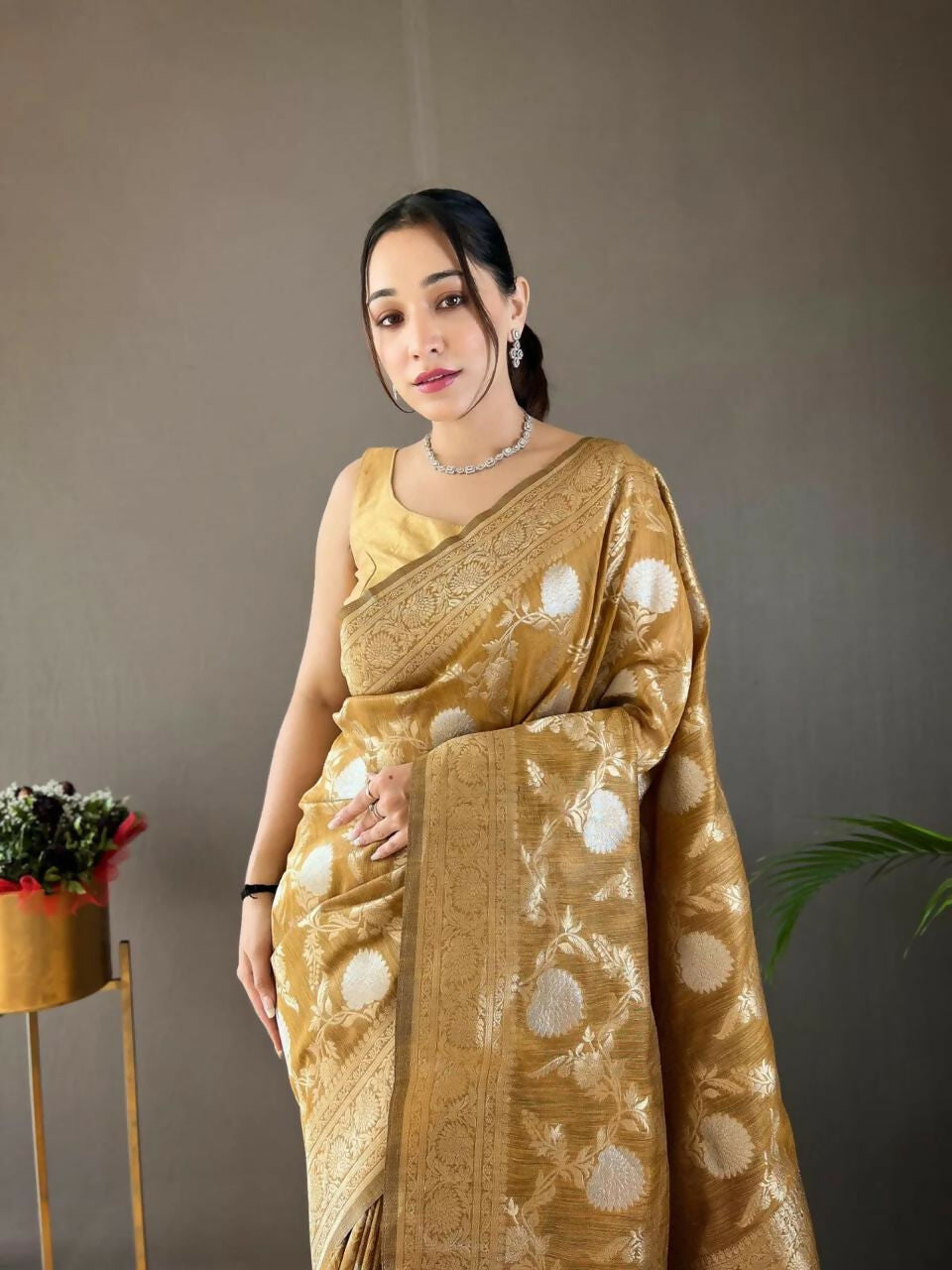 Preksha Creation Banarasi Soft Silk Women Yellow Saree - Distacart