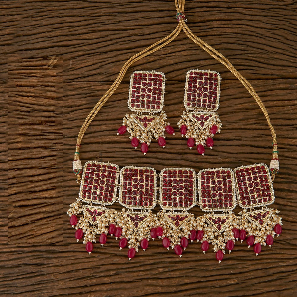 Joban Fashion Women Golden White Ruby Necklace Set