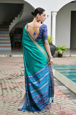 Thumbnail for Vishnu Weaves Women's Rama Raw Silk Patola Zari Woven Saree with Blouse