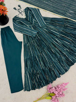 Thumbnail for Teeya Creation Teal Color Mal Chanderi Silk Hand Embroidery Work Long Gown - Distacart