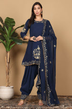 Thumbnail for Joban Fashion Navy Blue Georgette Kurta Set
