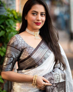 Thumbnail for Preksha Creation Designer Women Banarasi Soft Silk Saree - White - Distacart