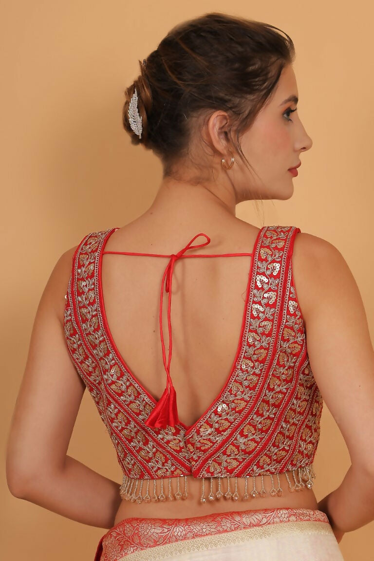 Joban Fashion Silk Zari And Sequence Work Padded Blouse - Red