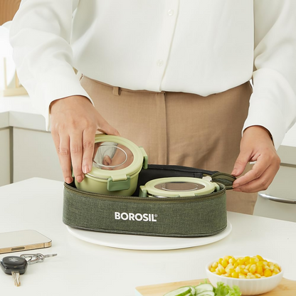 Borosil Glory Green Stainless Steel Lunchbox with Bag - Dista