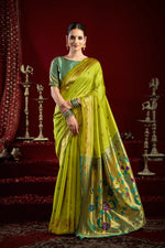 Thumbnail for Joban Fashion Mustard Green Paithani Silk Blend Butti Saree