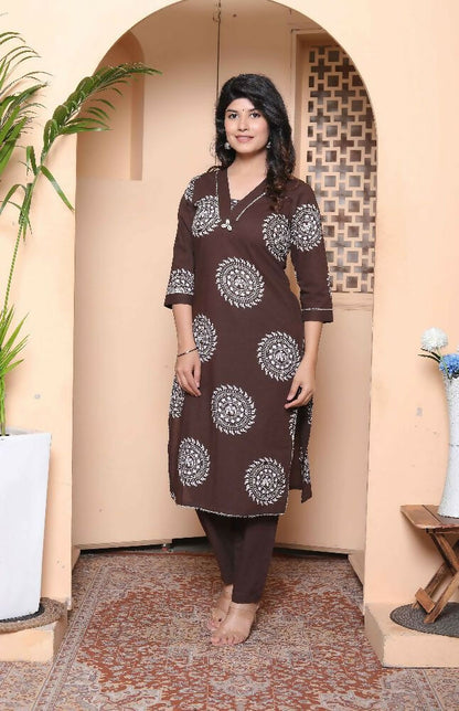 Miravan Womens Brown Animal Printed Kurta With Palazzo - Dista
