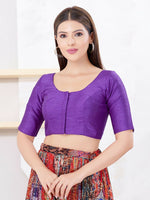 Thumbnail for Joban Fashion Brinjal Dupion Silk Elbow Sleeveless Front Open Blouse