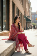 Thumbnail for The52 Women's Beautiful Chanderi Silk Fabric Embroidery Work Straight Kurta Pant and Dupatta Set - Distacart