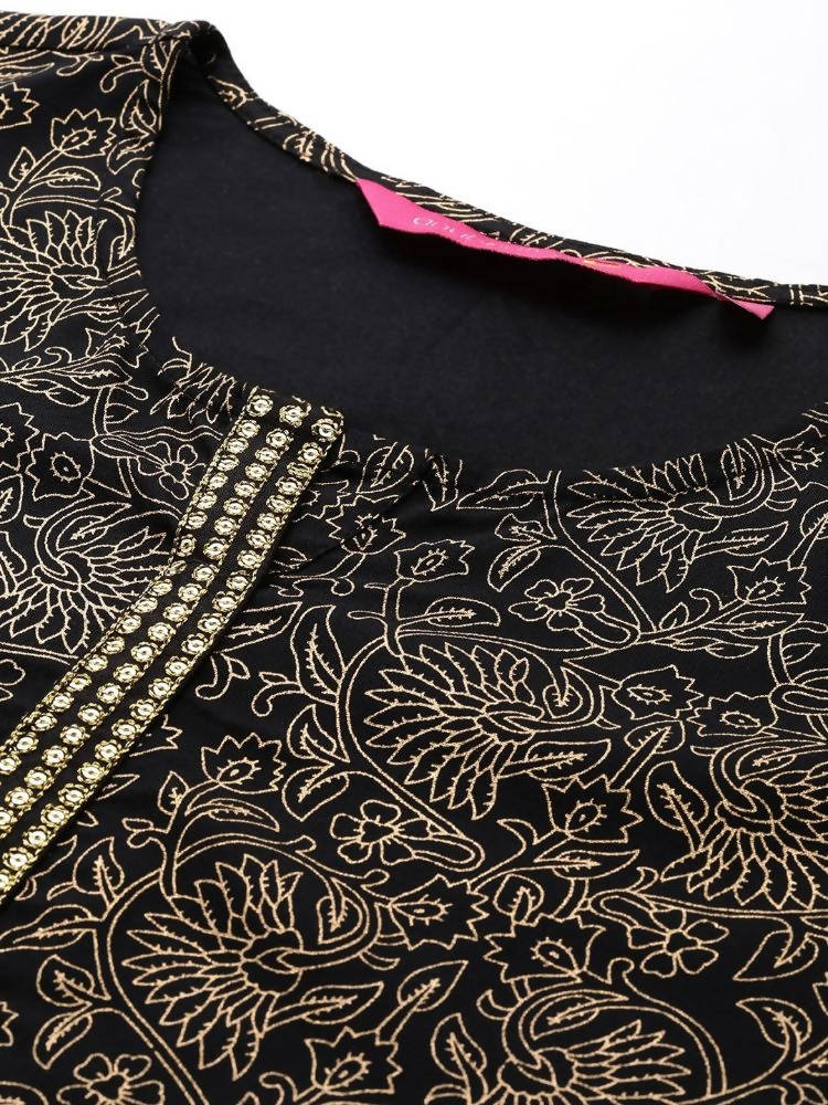 Anubhutee Black & Gold-Toned Ethnic Motifs Printed Kurti - Distacart