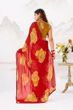 Thumbnail for Vastranavya Red Floral Print with Lace Border work Chiffon Saree & Unstitched Blouse - Distacart