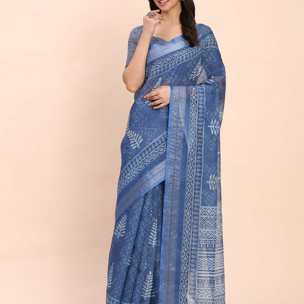 Astita Linen Cotton Indigo Blue Saree