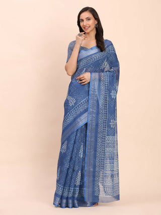 Astita Linen Cotton Indigo Blue Saree