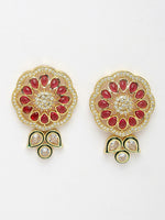 Thumbnail for NVR Women's Red & Gold Kundan Studded Handcrafted Jewellery Set - Distacart