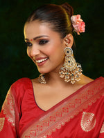 Thumbnail for Ruby Raang 22k Gold Polished Kundan Chand Earrings With Ear Chains