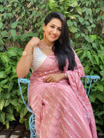 Thumbnail for Pink Poly Chiffon Ethnic Motifs Saree with Unstitched Blouse - A2M - Distacart