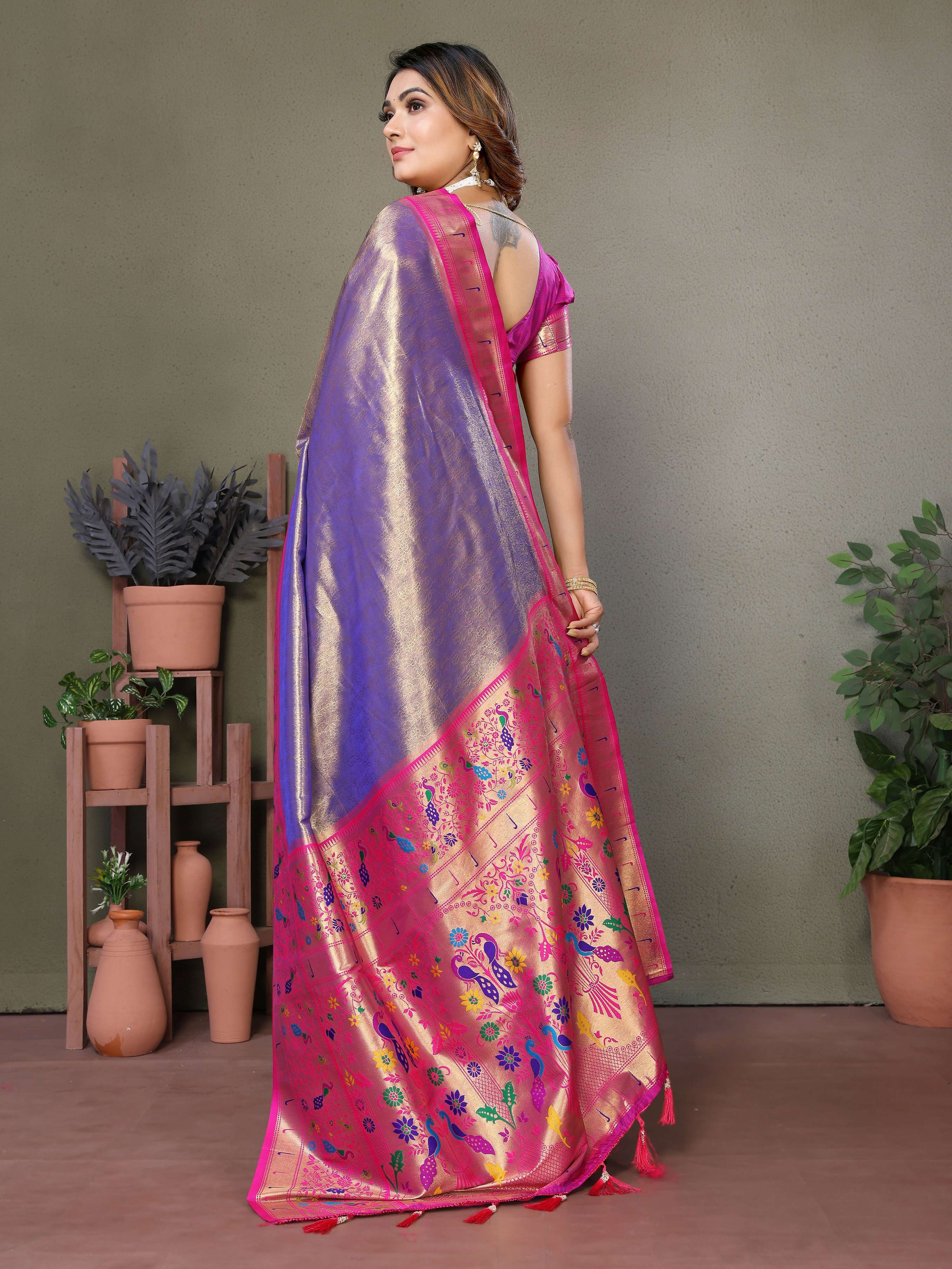 Aastha Fashion Purple Tissue Silk Paithani Woven Saree - Distacart