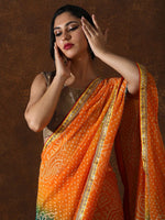 Thumbnail for Mitera Bandhani Sequinned Organza Bandhani Saree - Distacart