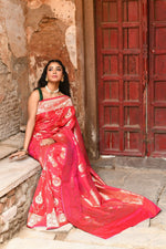 Thumbnail for Joban Fashion Red Soft Pure Handloom Banarasi Silk Saree